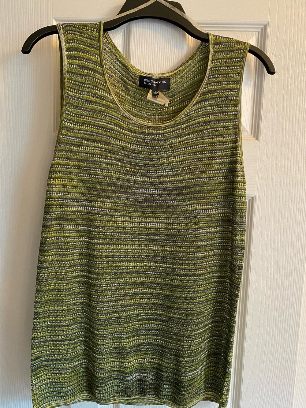 Jones New York Striped Olive and multi-color Sleeveless Knit Tank